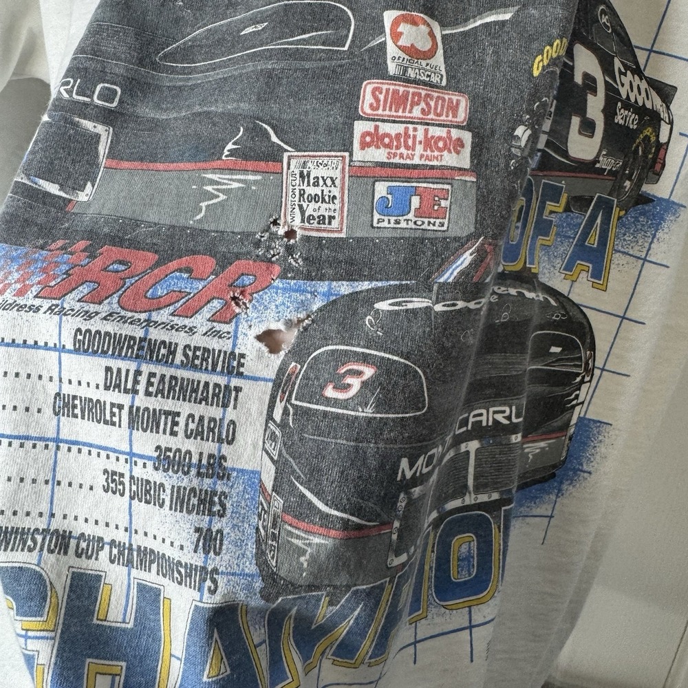 Vintage 1996 Dale Earnhardt T Shirt L White Blueprint Champion All Over Print 2x - Picture 3 of 8